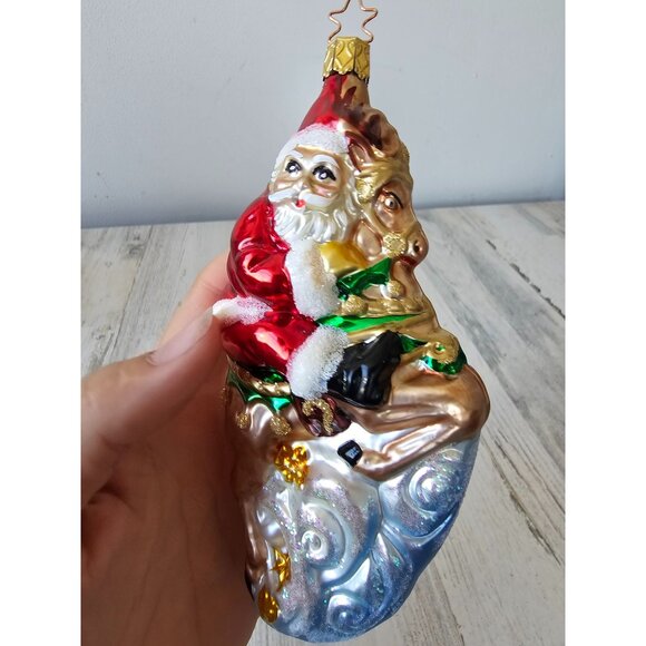 Vintage inge glas Santa reindeer glitter ornament glass claws tree - Picture 2 of 10